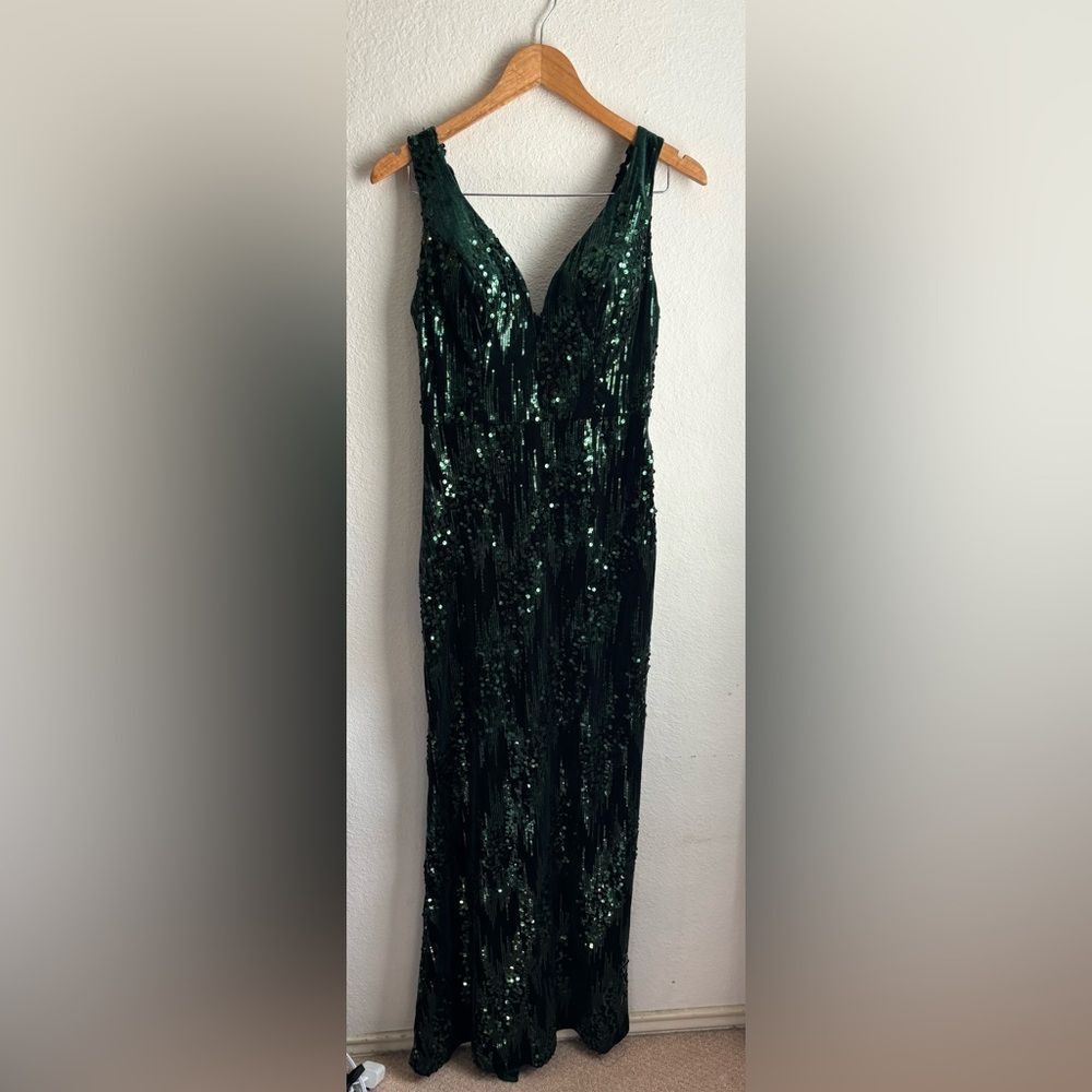 B Darlin Forest Green floor length gown